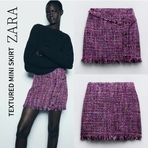 💜💜ZARA PURPLE MULTI METALLIC TEXTURED WEAVE TWEED SKIRT-💜💜NWT